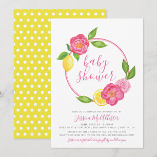 Invitation Été Lemon Jaune Floral Roses Baby shower féminin