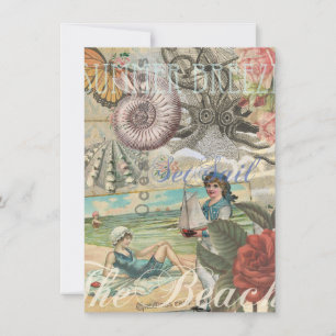 Invitation été plage vintage pieuvre antique voile