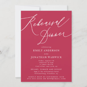 Invitation Été Red Magenta Calligraphie Mariage répétition