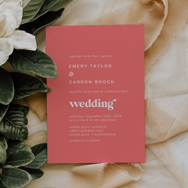 Invitation Été rétro | Mariage rose chaud (Créateur téléchargé)