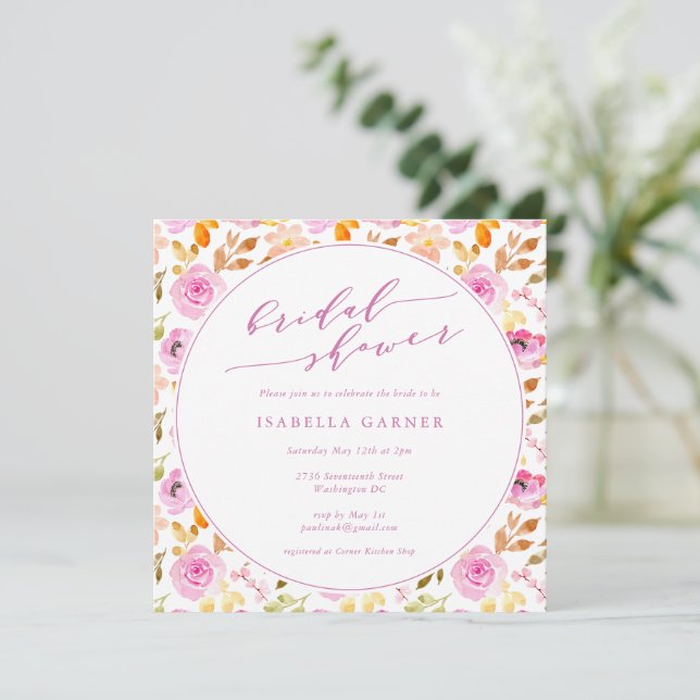 Invitation Été Rose fille aquarelle Fête des mariées florale (Debout devant)