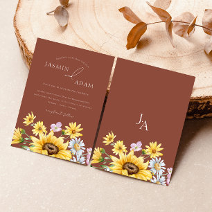 Invitation Été Terracotta Sunflowers Monogramme Mariage