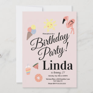 Invitation Eté Thème Anniversaire Main Dessinée Doodles