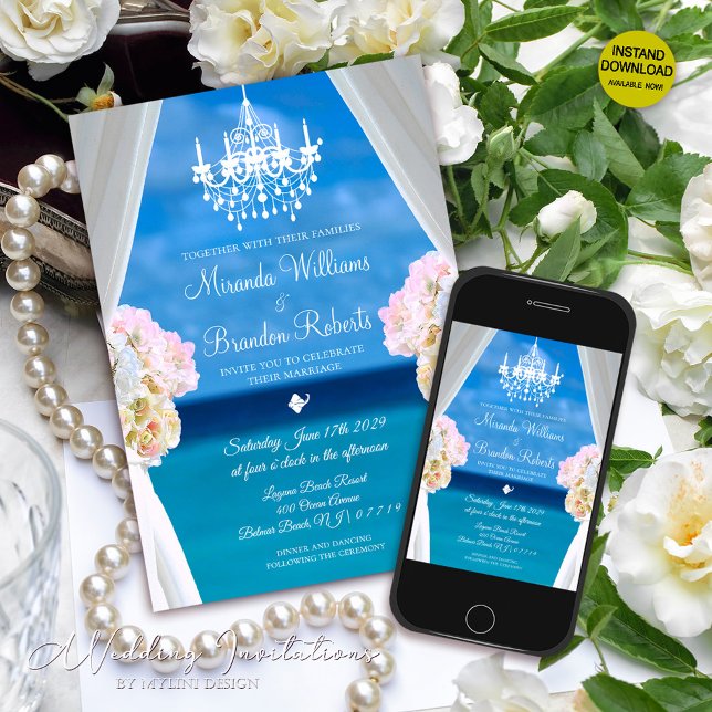 Invitation Été tropical Floral Océan Plage Mariage (Créateur téléchargé)