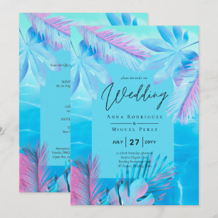 Invitation Eté tropical moderne Aqua Mariage bleu rose
