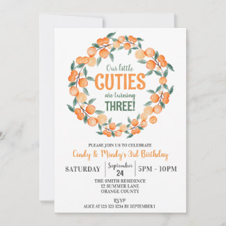 Invitation Été Twin Girls Anniversaire, Oranges 3e Anniversai
