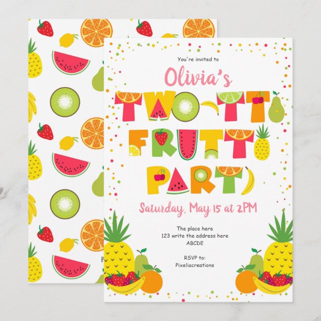 Invitation Été, Twotti Frutti, Tropical, 2e anniversaire (Devant / Derrière)