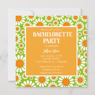 Invitation Été Vert et Orange Retro Daisy Bachelorette