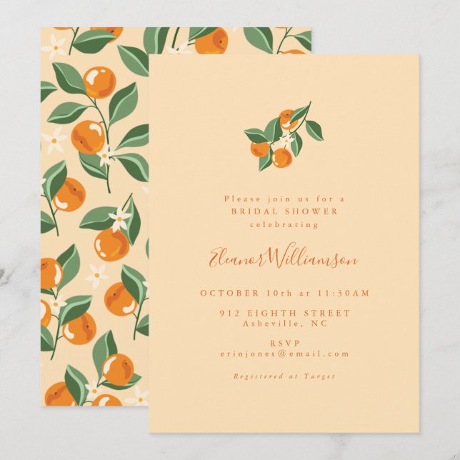Invitation Été Vintage Oranges Boho Fête des mariées naturell (Devant / Derrière)