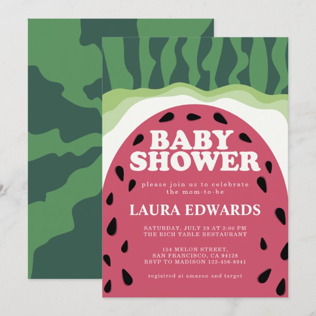 Invitation Eté Watermelon Baby shower de melon doux (Devant / Derrière)