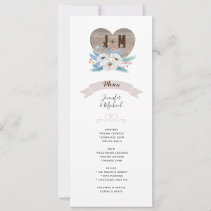 Invitation Eternal Love White Flower Blue Leaf Mariage MENU