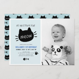 Invitation Êtes-vous Kitten Me Droite Meow Blue BIrthday Phot