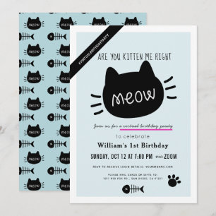 Invitation Êtes-vous Kitten Me Droite Meow Blue Virtual BIrth