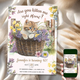 Invitation Êtes-vous Kitten Me Floral rose Chat 10e anniversa
