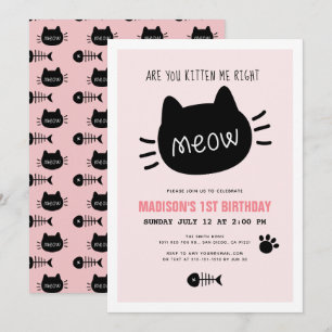 Invitation Êtes-Vous Kitten Me Juste Meow Pink BIrthday