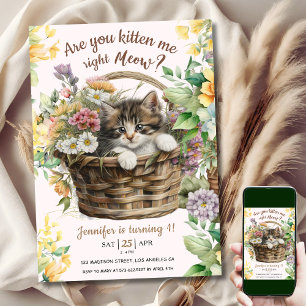 Invitation Êtes-Vous Kitten Me Meow Fille de chat 1er anniv
