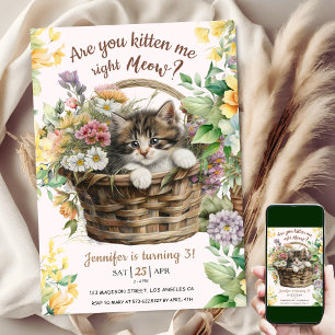 Invitation Êtes-Vous Kitten Me Meow Fille de chat 3e annive