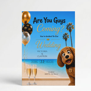 Invitation Êtes-vous là ? Mariage de chien sur la plage de Lo