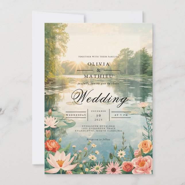 Invitation Ethereal Bloom Lakeside Romance Mariage (Devant)