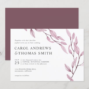 Invitation Ethereal Bourgogne mariage Feuille chic