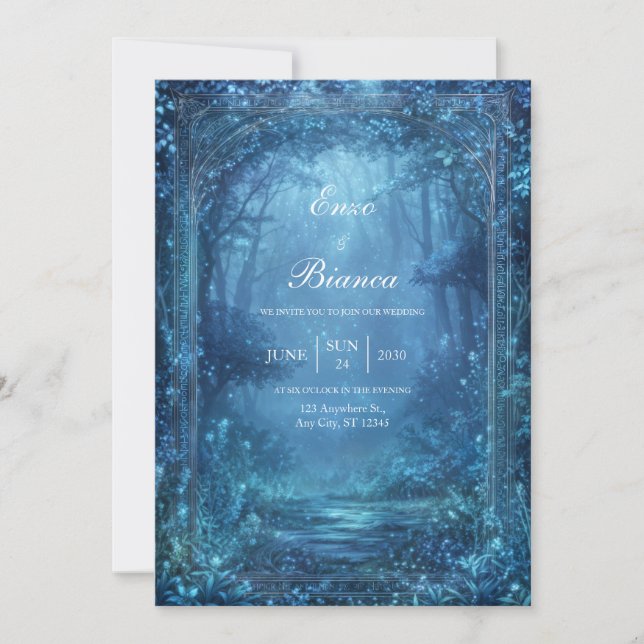 Invitation Ethereal Glowing Blue Magic Forest Wedding (Devant)