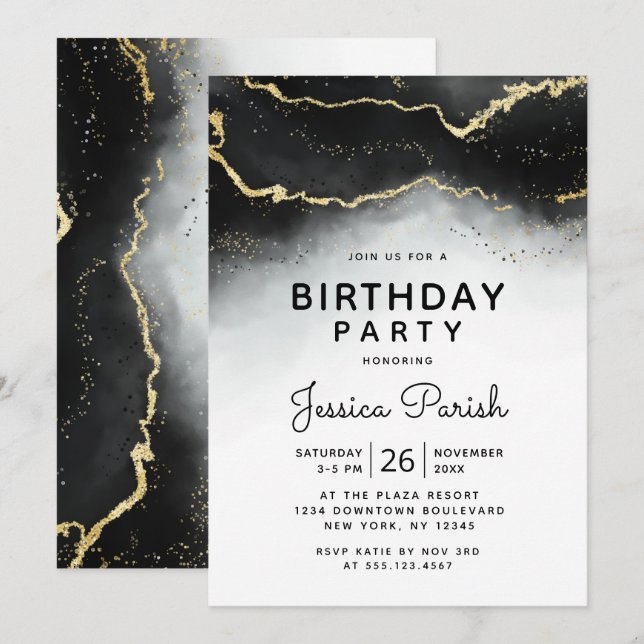 Invitation Ethereal Mist Ombre Black Moody Anniversaire (Devant / Derrière)
