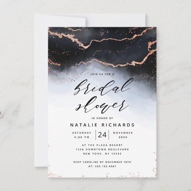 Invitation Ethereal Mist Ombre Navy Dusty Blue Fête des marié (Devant)