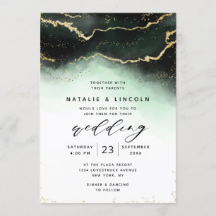 Invitation Ethereal Mist Ombre Vert Aquarelle Moody Mariage