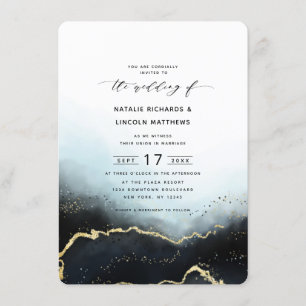 Invitation Ethereal Ombre Navy Blue Gold Foil Mariage de scri
