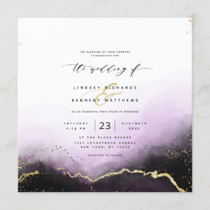 Invitation Ethereal Ombre Purple Gold Luxury Carré Mariage