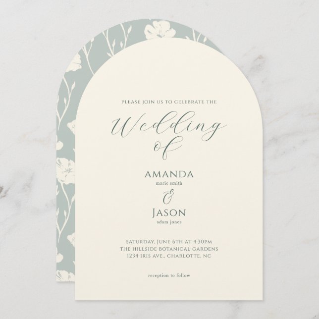 Invitation Ethereal romantic modern floral wedding (Devant / Derrière)