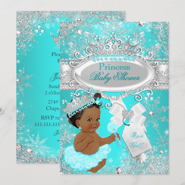 Invitation Ethnic Aqua Wonderland Princess Baby shower (Devant / Derrière)