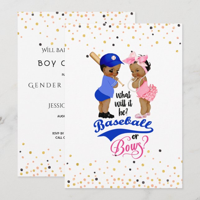 Invitation Ethnic Babies Baseball Ou Bows Sexe Révéler (Devant / Derrière)