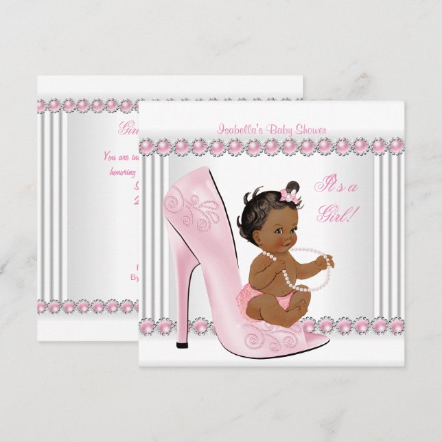 Invitation Ethnic Baby shower Girl rose Pearl Chaussures haut (Devant / Derrière)