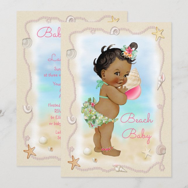 Invitation Ethnic Beach Baby Conch Baby shower Shell (Devant / Derrière)