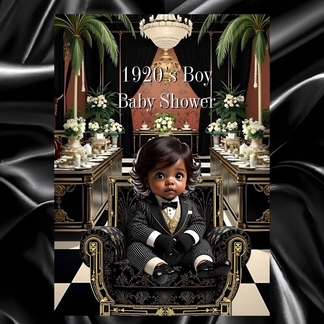 Invitation Ethnic Boy Baby Shower 1920s Art deco black gold (Créateur téléchargé)
