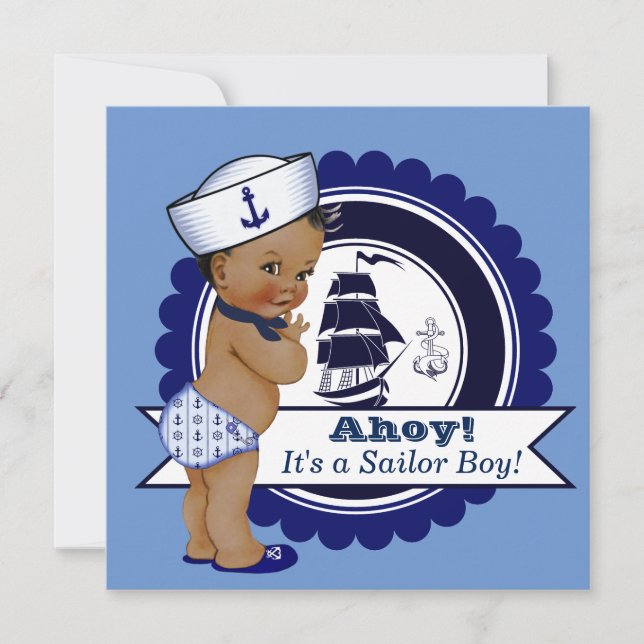 Invitation Ethnic Boy Blue Baby shower nautique (Devant)