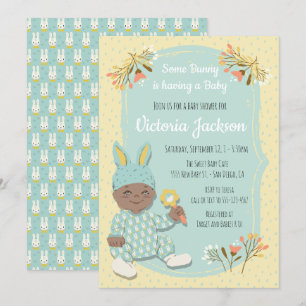 Invitation Ethnic Boy Bunny en tenue pour bébé