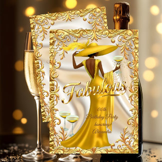 Invitation Ethnic Fabulous Birthday Gold Dress Gold Champagne