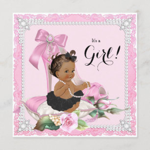 Invitation Ethnic Girl Pearl High Heel Shoe Baby shower