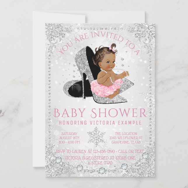 Invitation Ethnic Girl'hiver Wonderland Baby shower de neige (Devant)