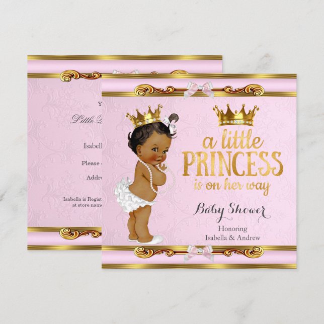 Invitation Ethnic Little Princess Baby shower Rose Gold (Devant / Derrière)