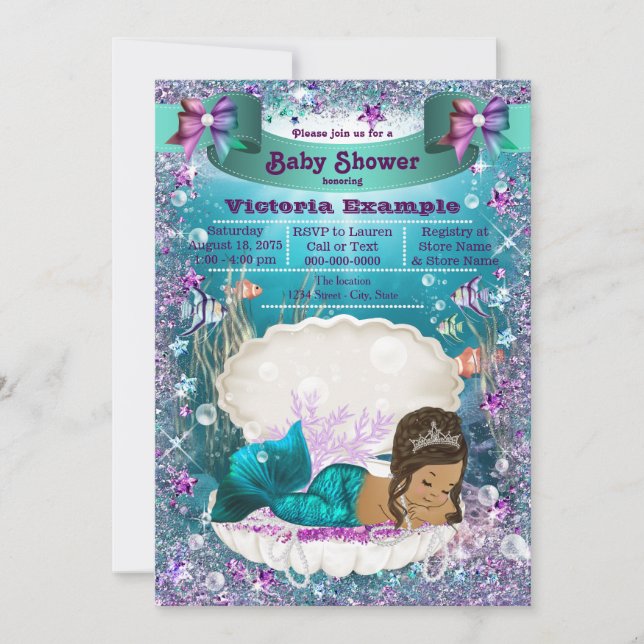 Invitation Ethnic Mermaid Princess Baby shower (Devant)