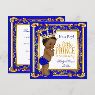 Invitation Ethnic Prince Baby shower Damask Blue Gold