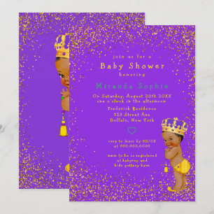 Invitation Ethnic Prince Purple et Gold Boy Baby shower