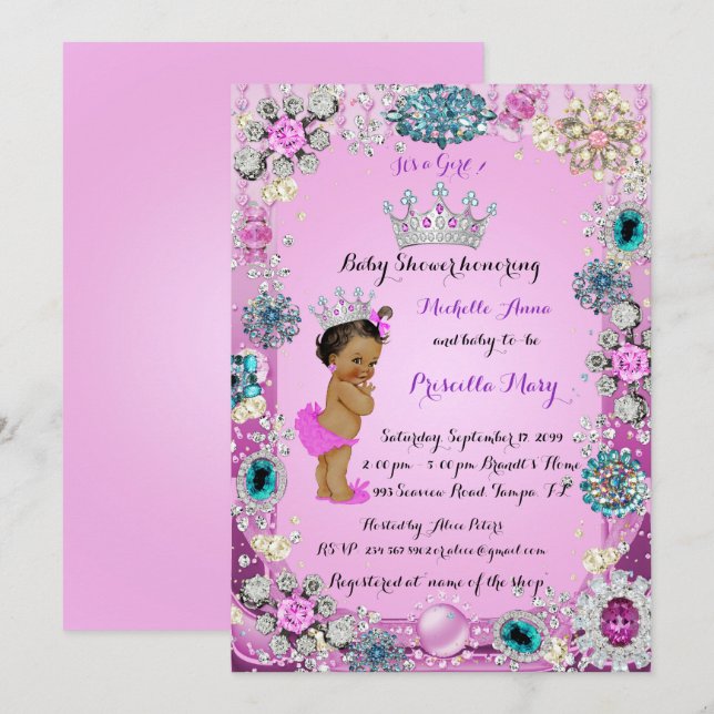 Invitation Ethnic Princess Baby shower Invitation, Princesse. (Devant / Derrière)