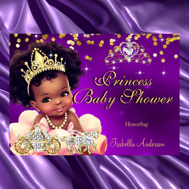 Invitation Ethnic Princess Baby shower Purple Tiara Carriage (Créateur téléchargé)