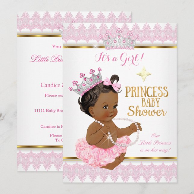 Invitation Ethnic Princess Baby shower Rose Gold Tutu (Devant / Derrière)
