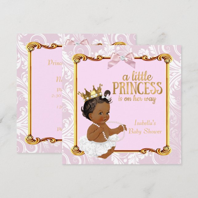 Invitation Ethnic Princess Baby shower White Rose Gold (Devant / Derrière)