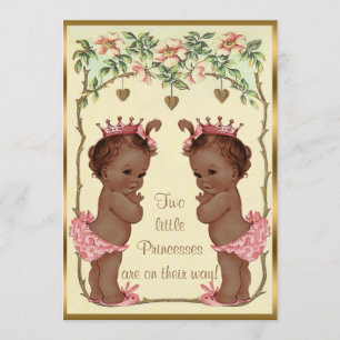 Invitation Ethnic Princess Twins Baby shower Rose & Coeurs